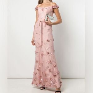 Marchesa Notte Blush Bridesmaid Venice Floral-Pink Maxi Designer Dress